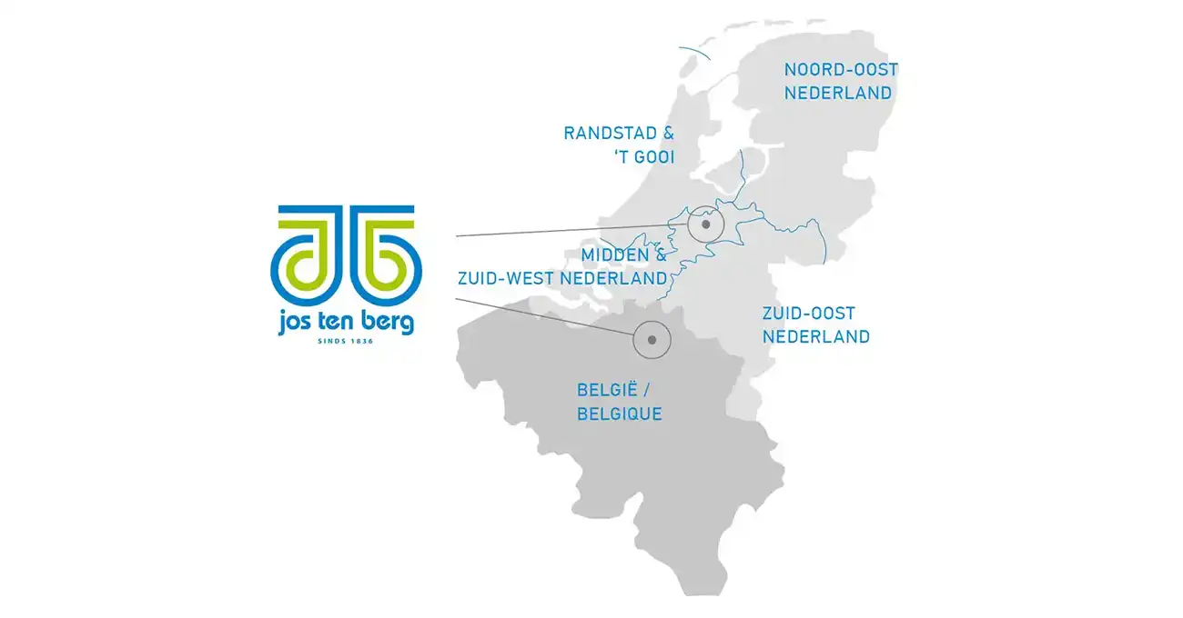 Kaart werkgebied Jos ten Berg